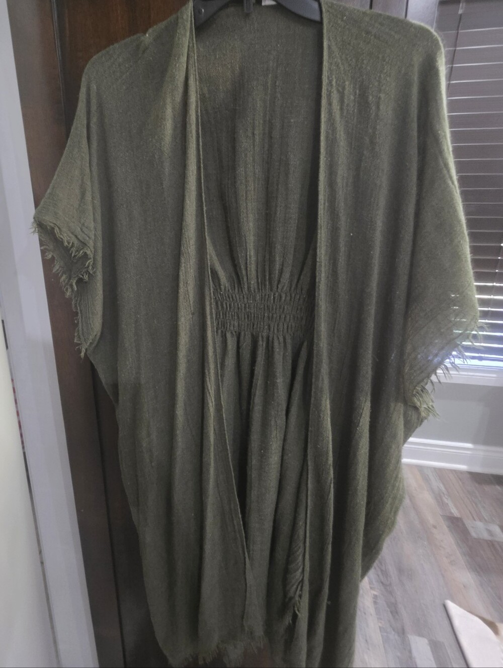 Olive Green Women’s Gathered Waist Kimono Dress